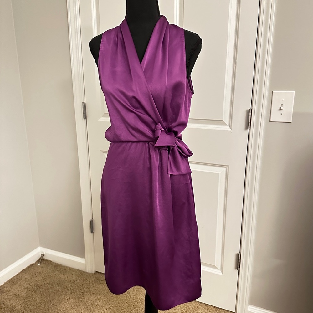 Elie Tahari Halley Faux Wrap Waist Tie Dress Purple